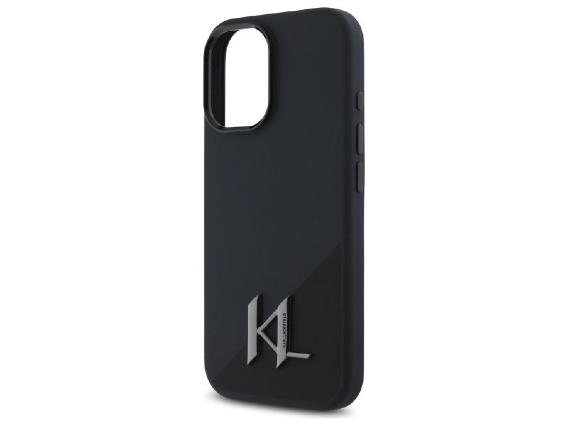 Capa para iPhone 16 com MagSafe, inicial metálica e sombra de silicone Karl Lagerfeld - Preta