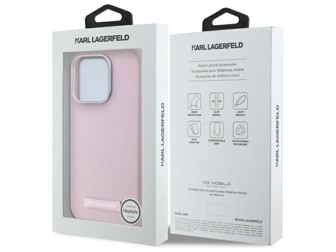 Funda Karl Lagerfeld FW Metal Plate MagSafe para iPhone 15 Pro Max - Rosa