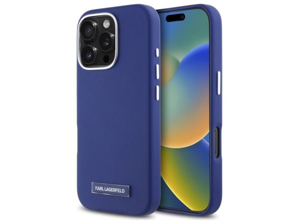 Karl Lagerfeld FW Metal Plate MagSafe iPhone 16 Pro Case - Blue