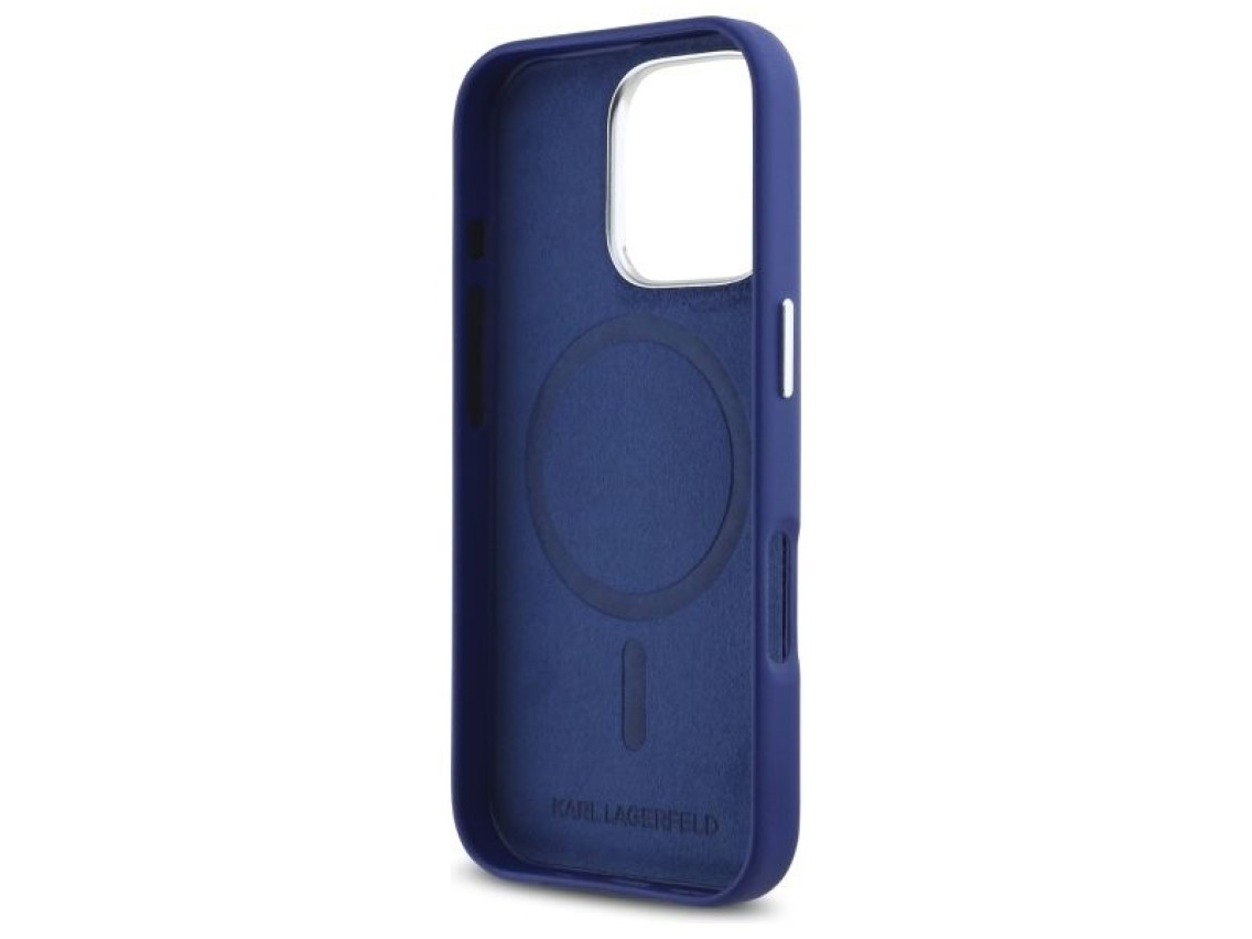 Karl Lagerfeld FW Metal Plate MagSafe iPhone 16 Pro Case - Blue