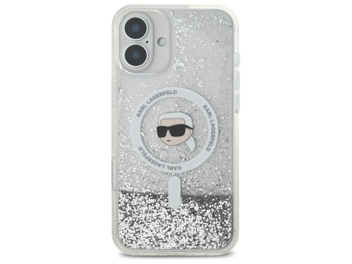 Karl Lagerfeld Liquid Glitter Karl Head Magsafe iPhone 16 Case - Clear