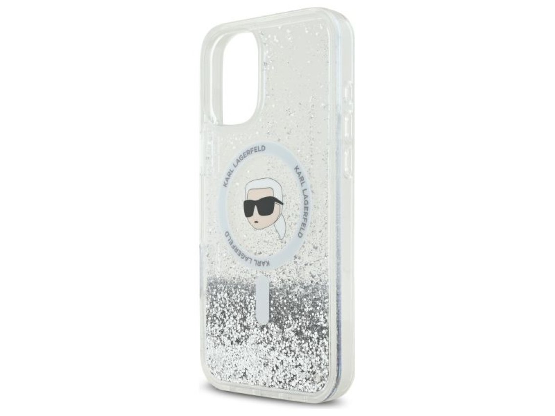 Karl Lagerfeld Liquid Glitter Karl Head Magsafe iPhone 16 Case - Clear