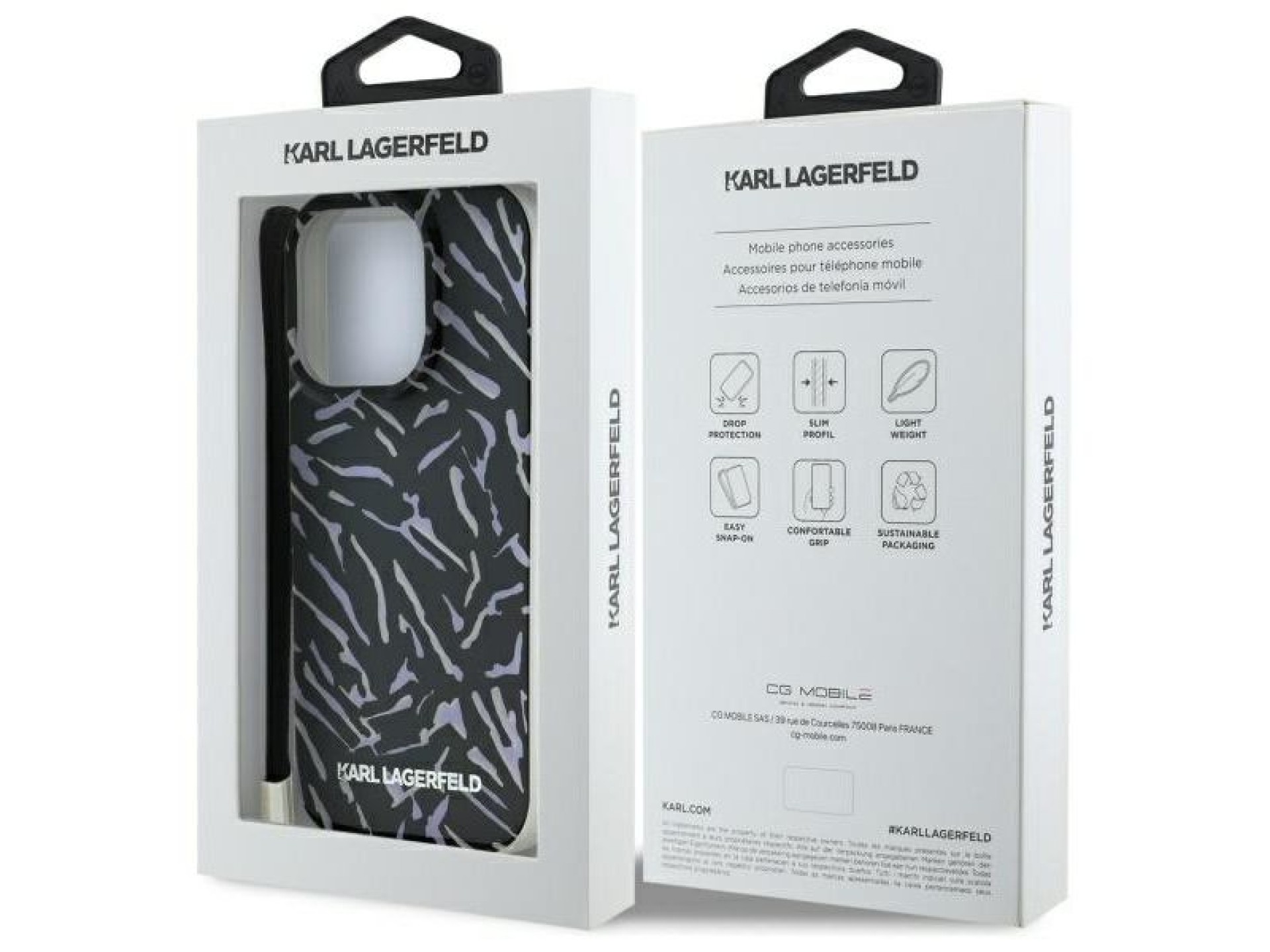 Capa para iPhone 16 Pro Karl Lagerfeld Zebra com Cordão - Roxa