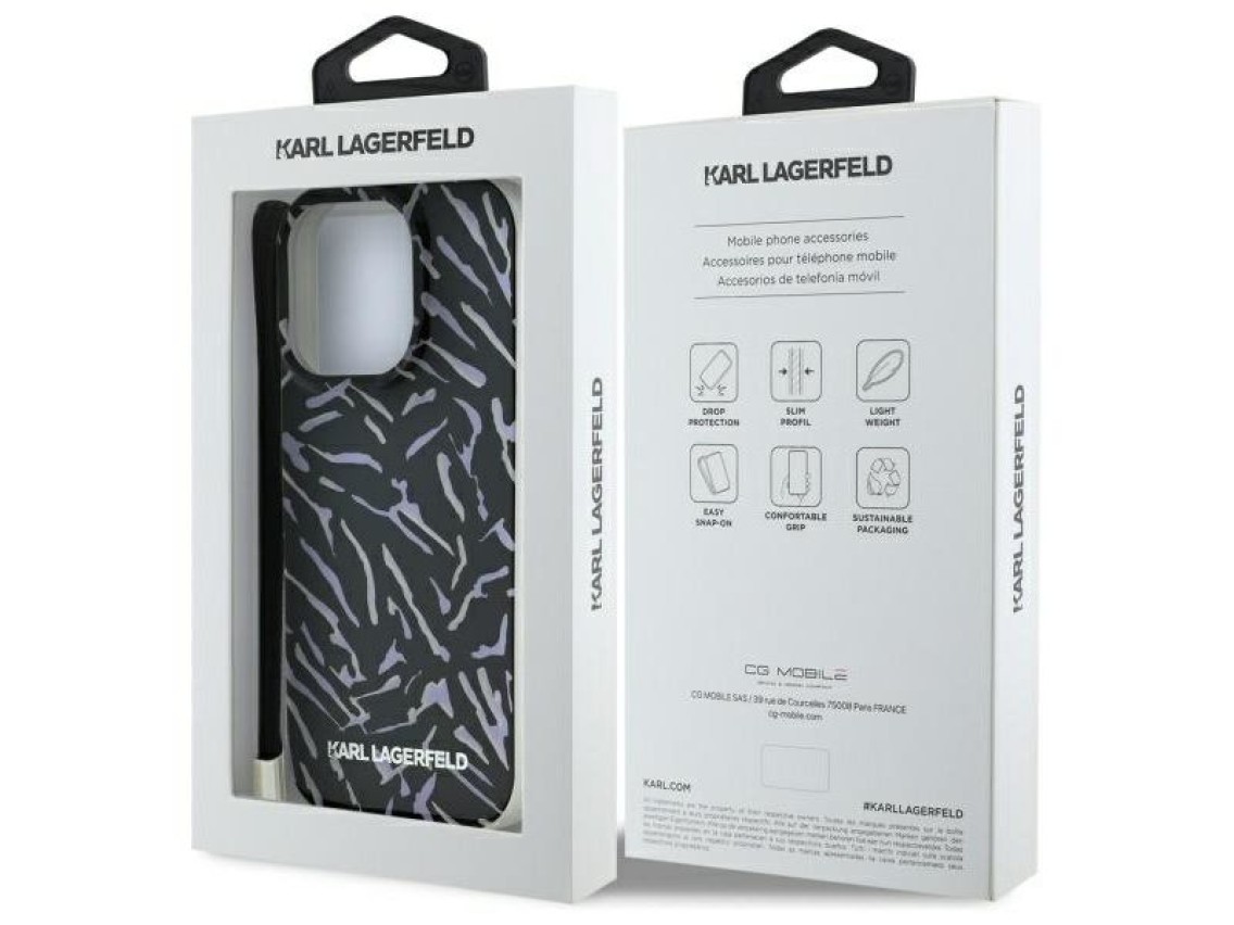 Capa para iPhone 16 Pro Karl Lagerfeld Zebra com Cord�o - Roxa