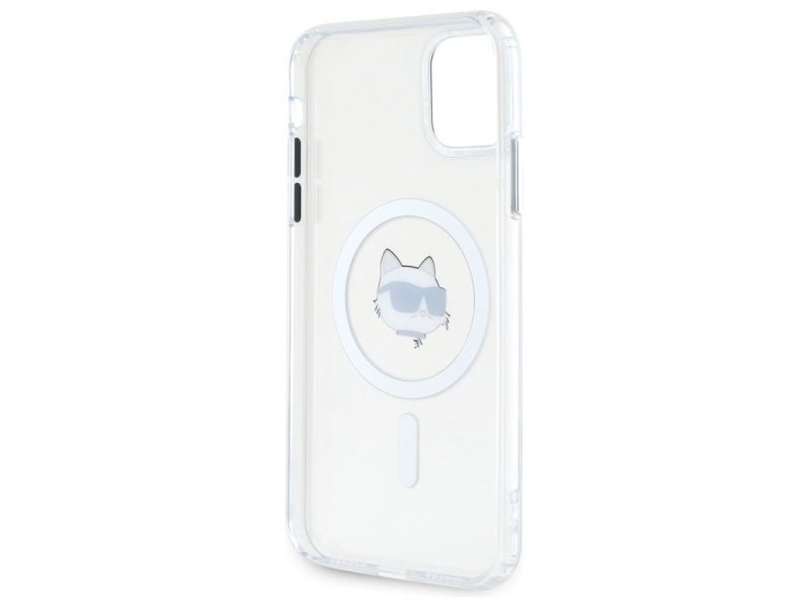 Funda Karl Lagerfeld IML Metal Choupette Head MagSafe para iPhone 11 - Blanca