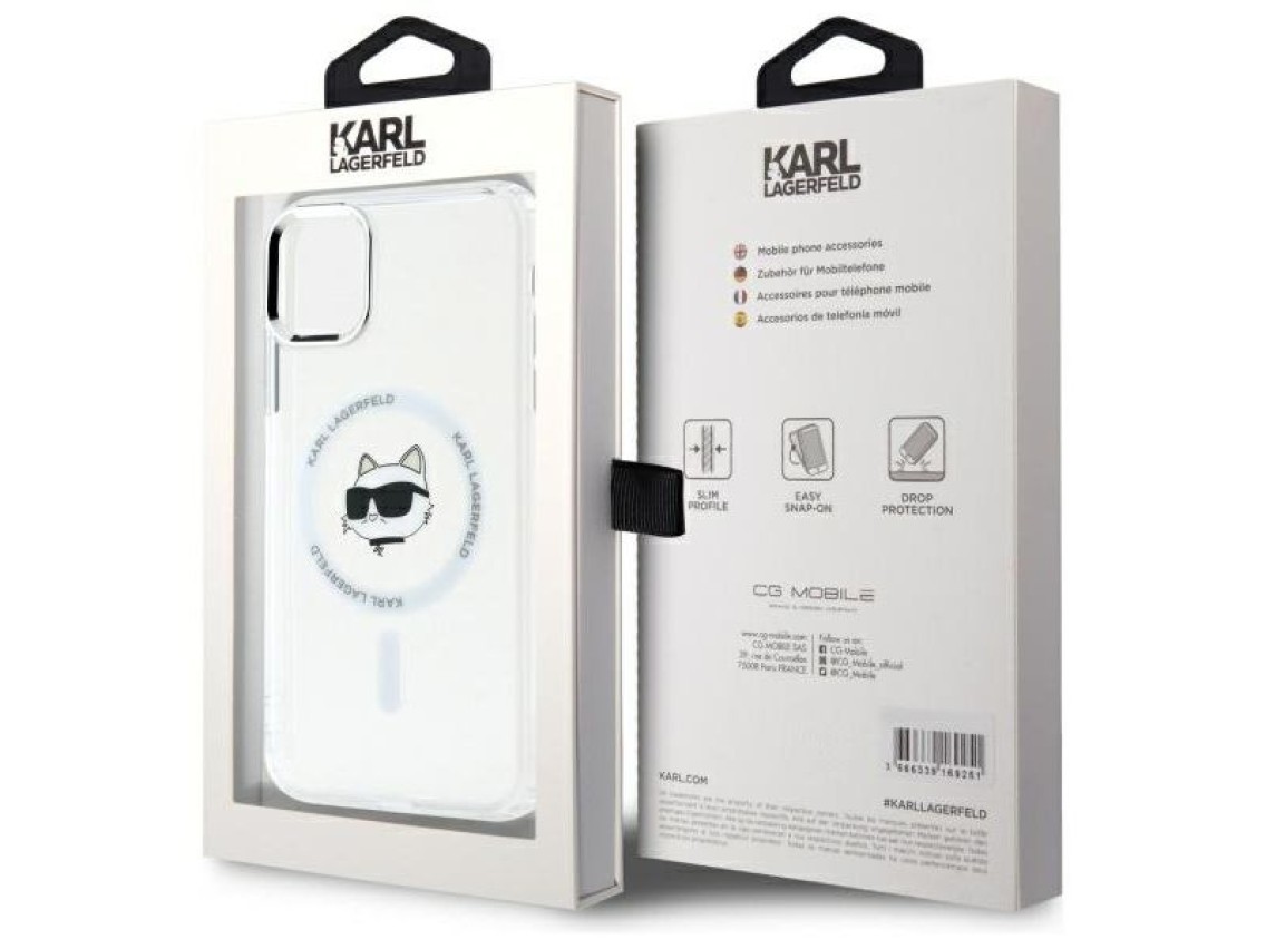 Funda Karl Lagerfeld IML Metal Choupette Head MagSafe para iPhone 11 - Blanca