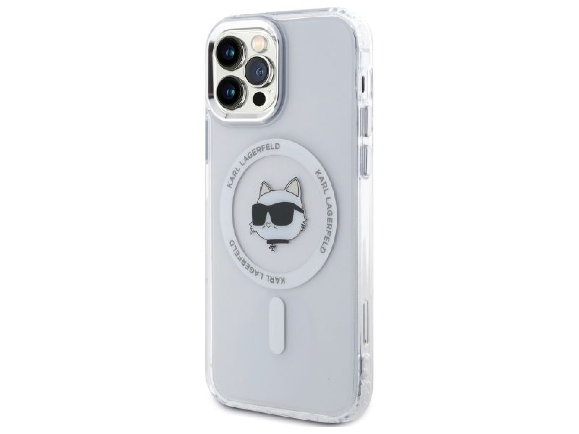 Capa MagSafe para iPhone 12 Karl Lagerfeld IML Metal Choupette Head - Branca