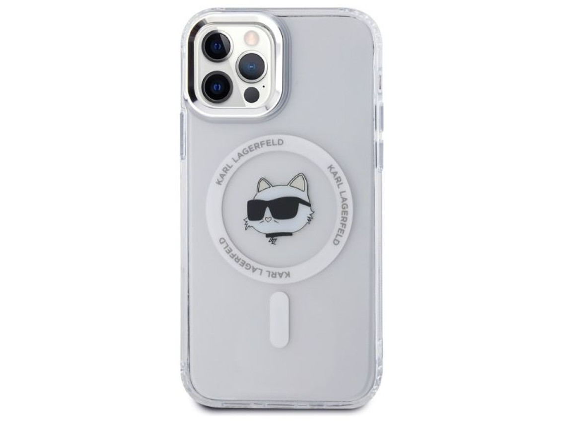 Capa MagSafe para iPhone 12 Karl Lagerfeld IML Metal Choupette Head - Branca