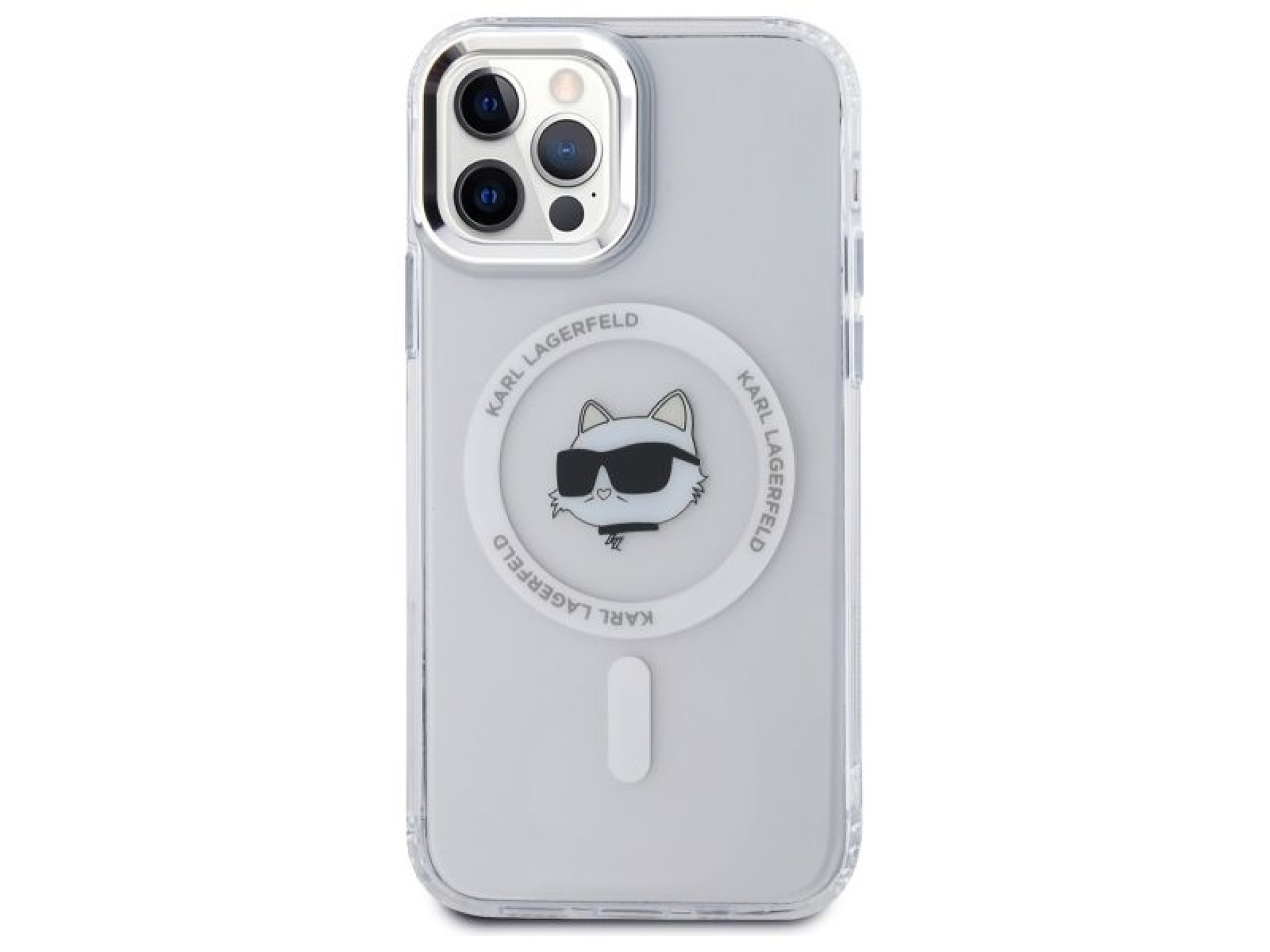 Capa MagSafe para iPhone 12 Karl Lagerfeld IML Metal Choupette Head - Branca