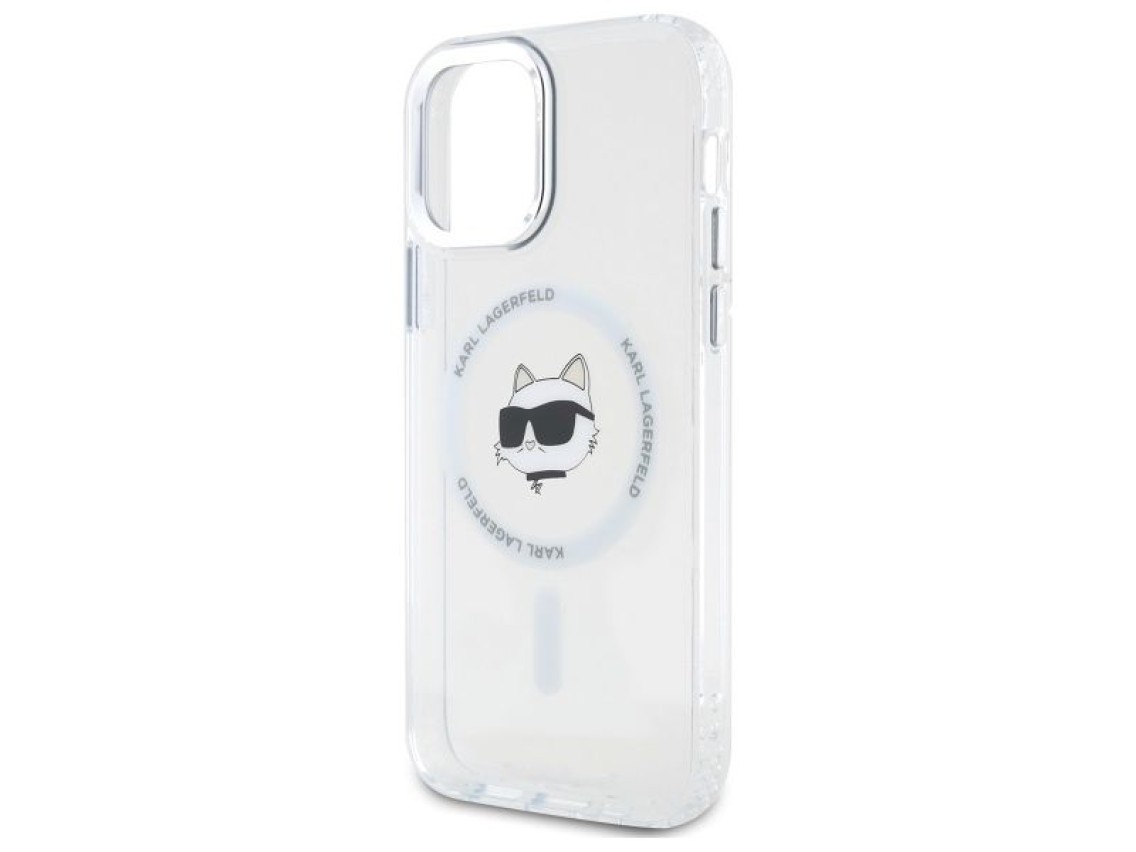 Capa MagSafe para iPhone 12 Karl Lagerfeld IML Metal Choupette Head - Branca