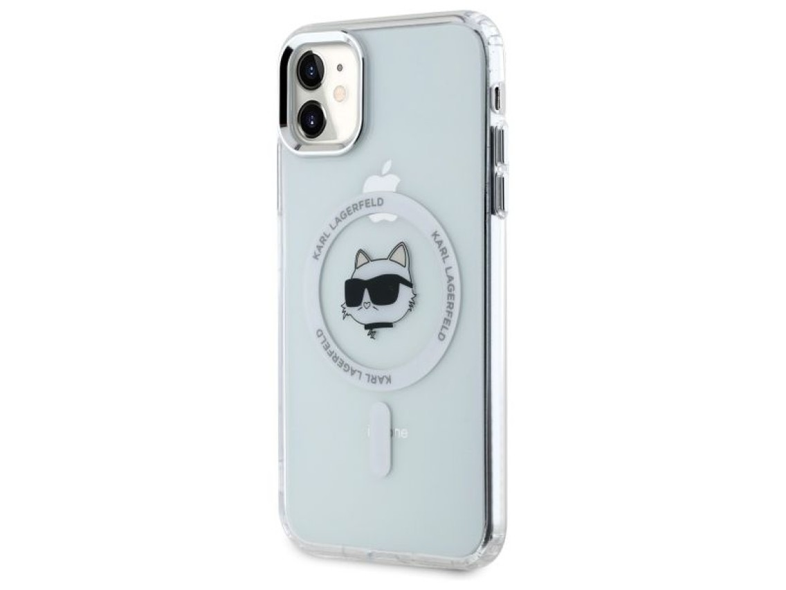 Funda Karl Lagerfeld IML Metal Choupette Head MagSafe para iPhone 11 - Blanca