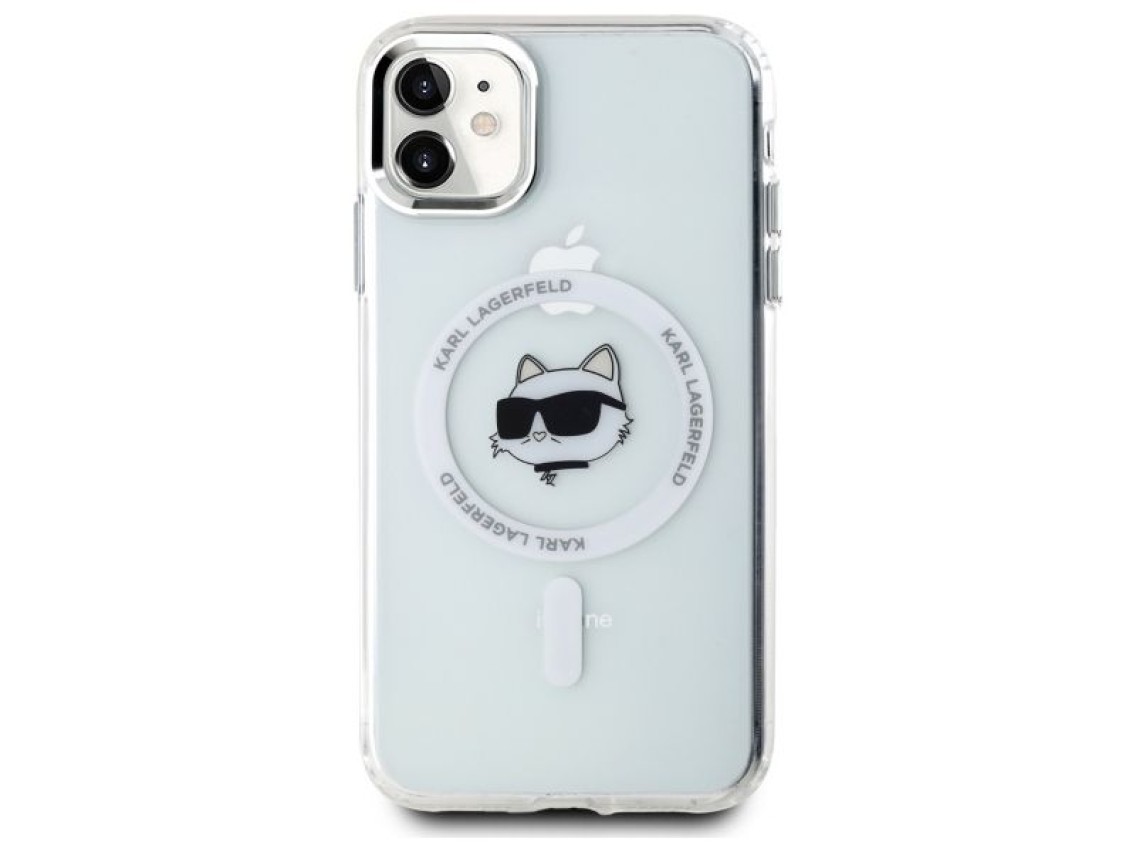 Funda Karl Lagerfeld IML Metal Choupette Head MagSafe para iPhone 11 - Blanca