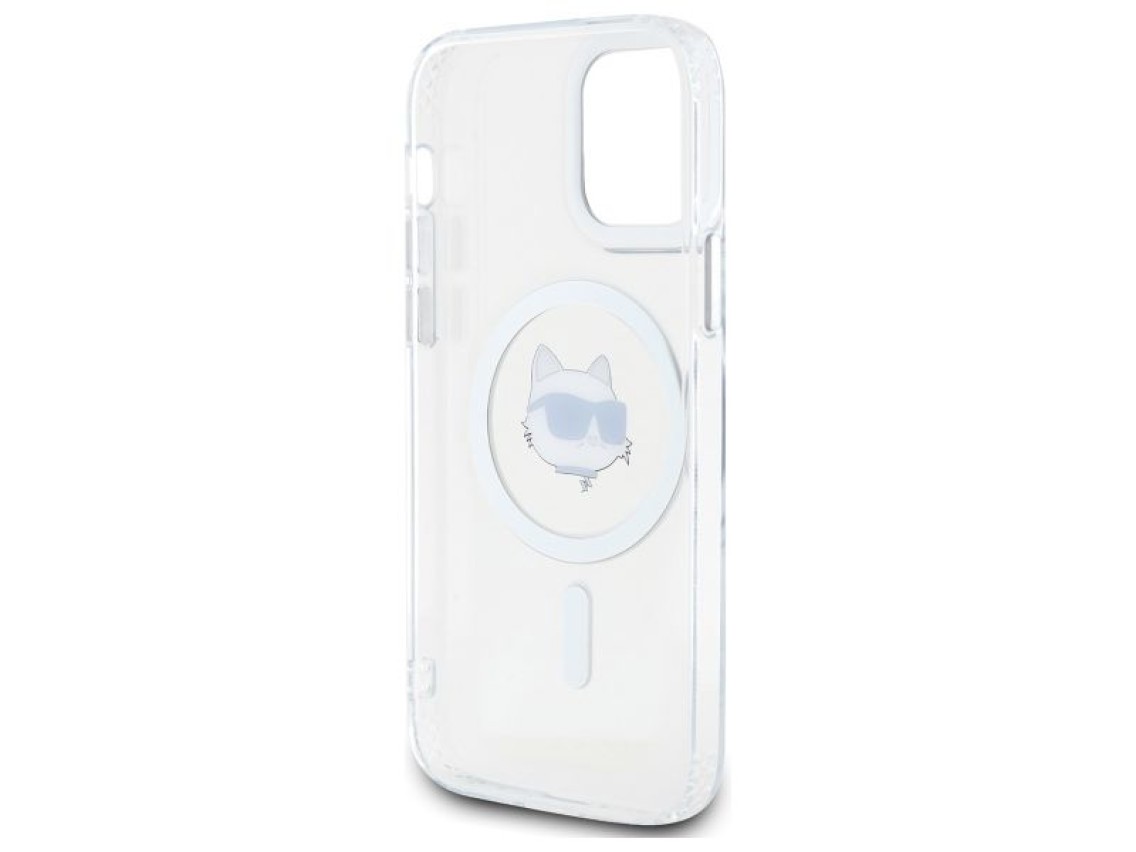 Capa MagSafe para iPhone 12 Karl Lagerfeld IML Metal Choupette Head - Branca