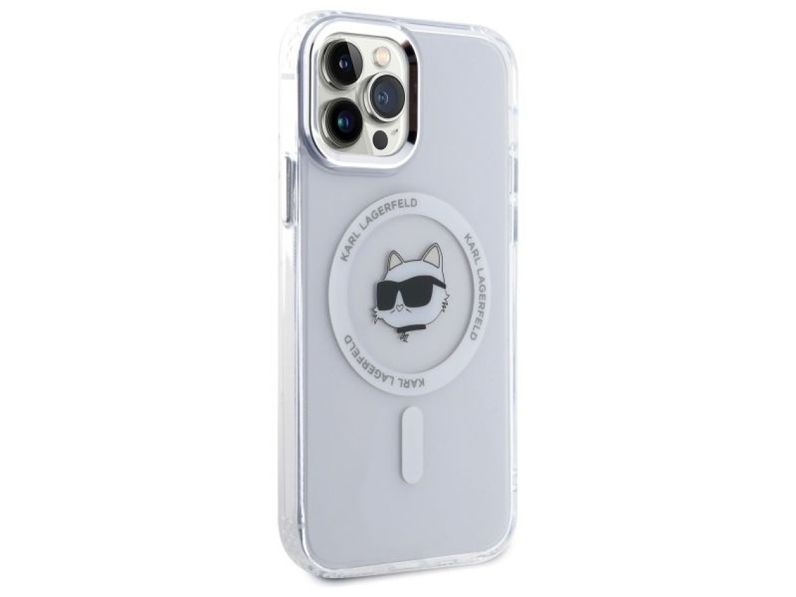Capa MagSafe para iPhone 12 Karl Lagerfeld IML Metal Choupette Head - Branca