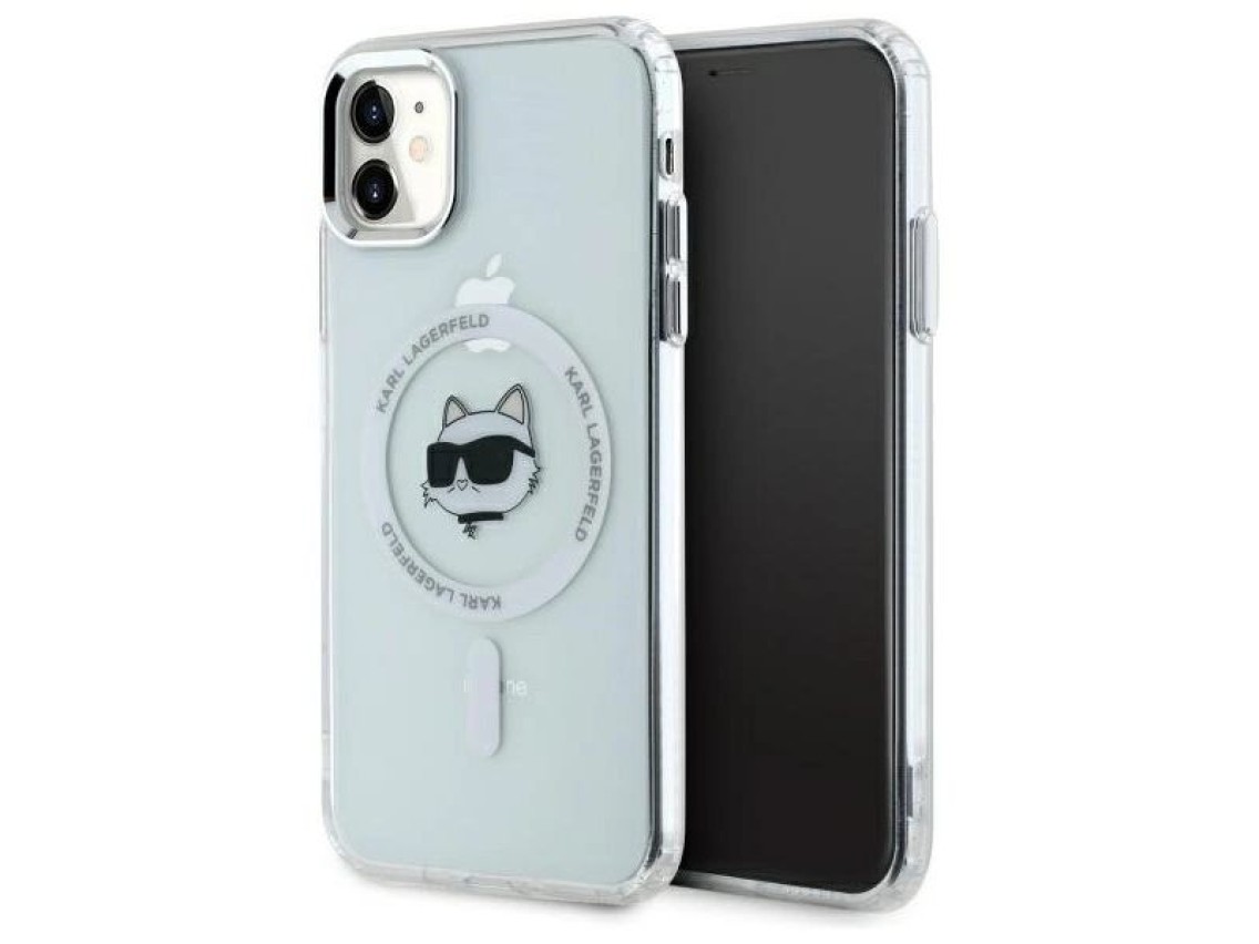 Funda Karl Lagerfeld IML Metal Choupette Head MagSafe para iPhone 11 - Blanca