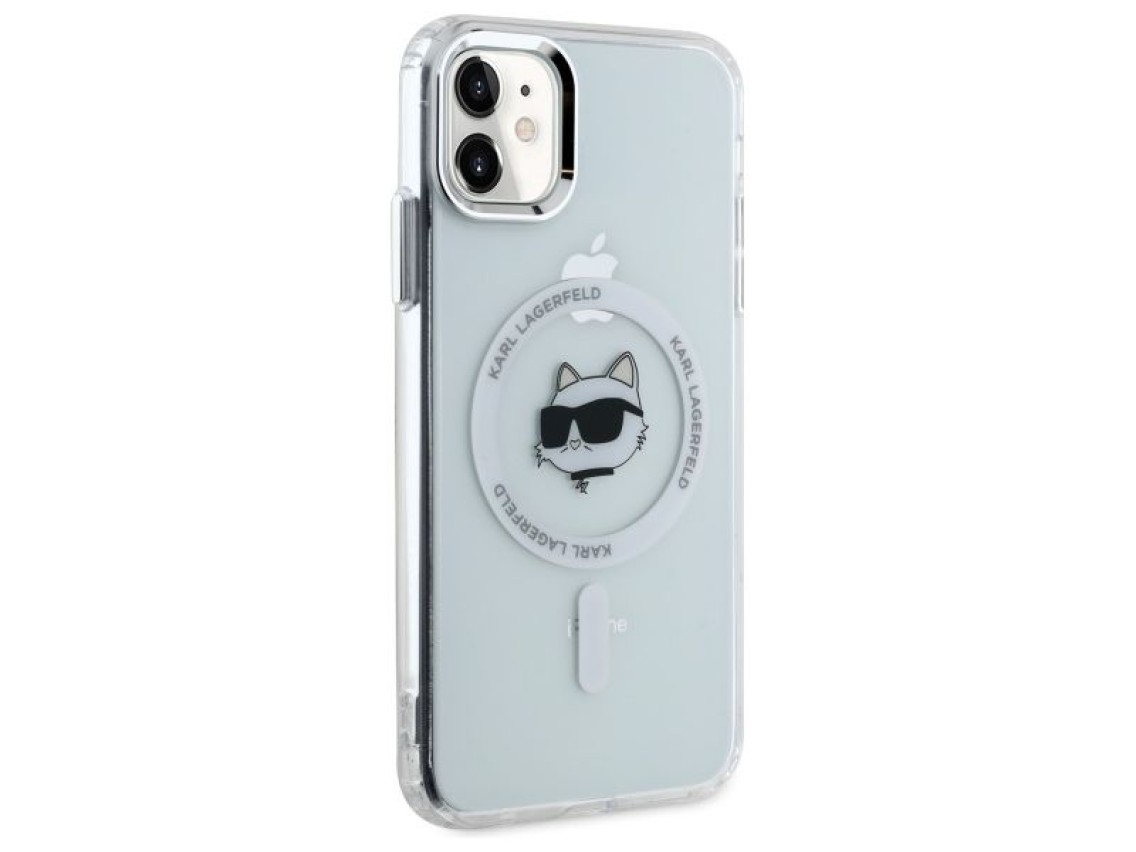 Funda Karl Lagerfeld IML Metal Choupette Head MagSafe para iPhone 11 - Blanca