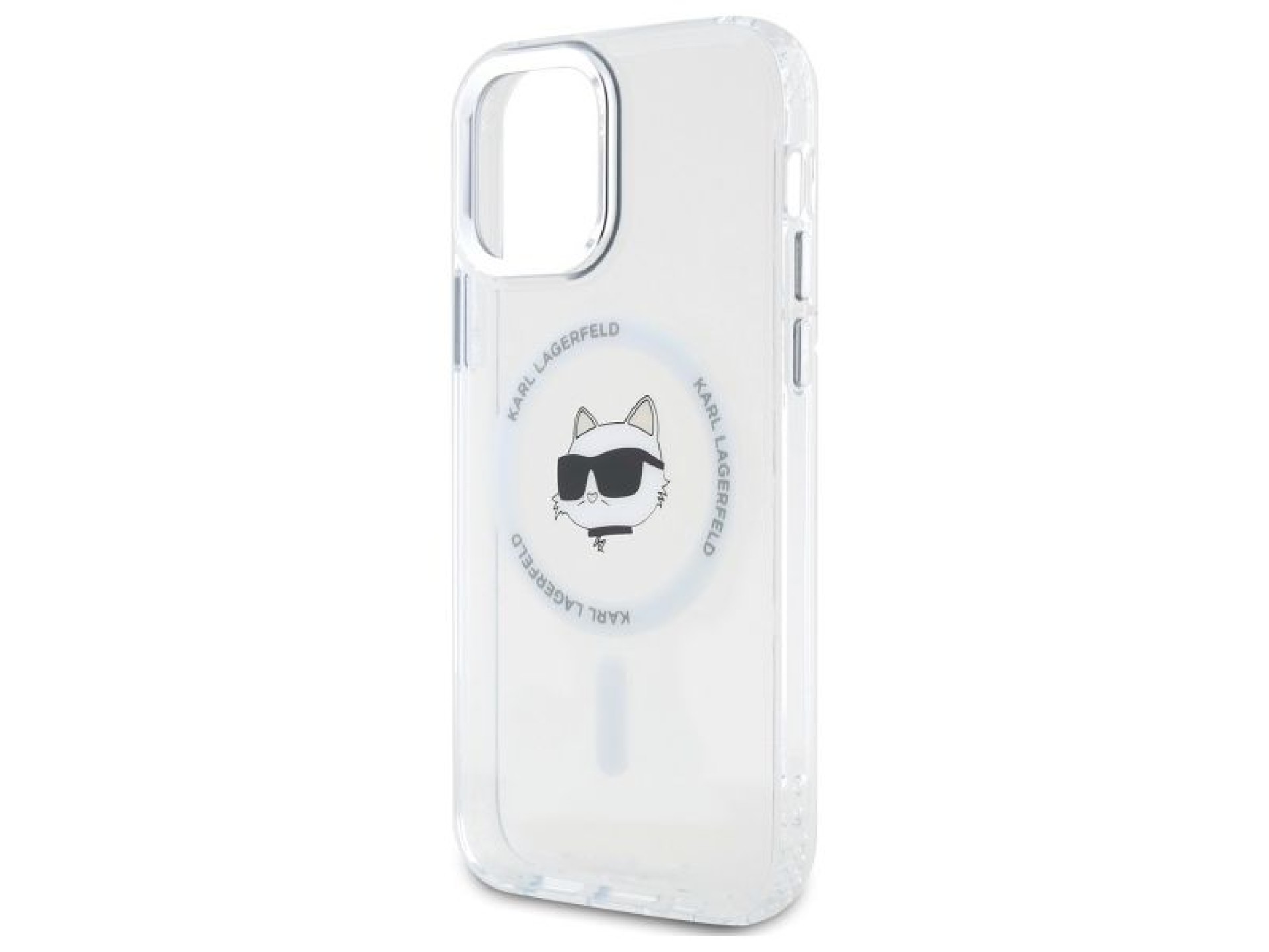 Capa MagSafe para iPhone 12 Karl Lagerfeld IML Metal Choupette Head - Branca