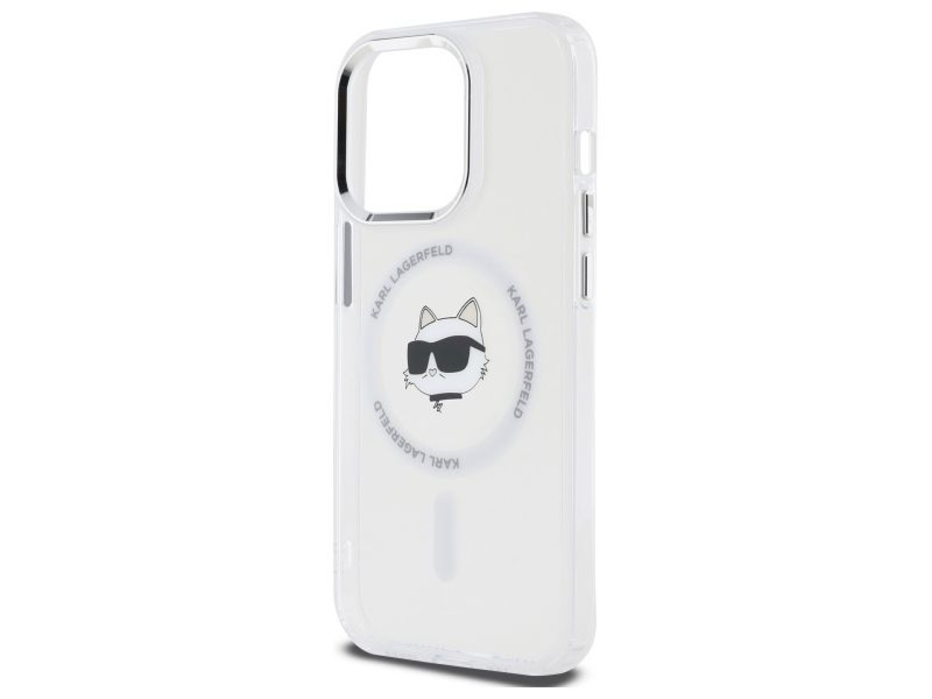 Capa MagSafe Karl Lagerfeld IML Metal Choupette Head para iPhone 14 Pro - Branca