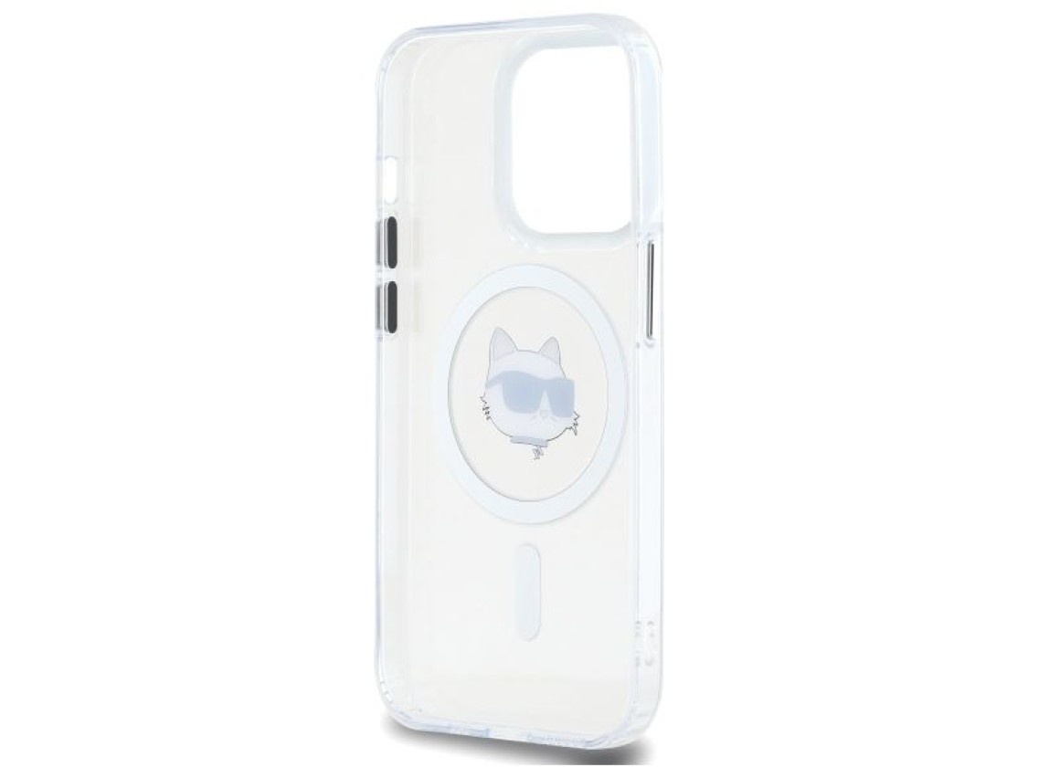 Capa MagSafe Karl Lagerfeld IML Metal Choupette Head para iPhone 14 Pro - Branca