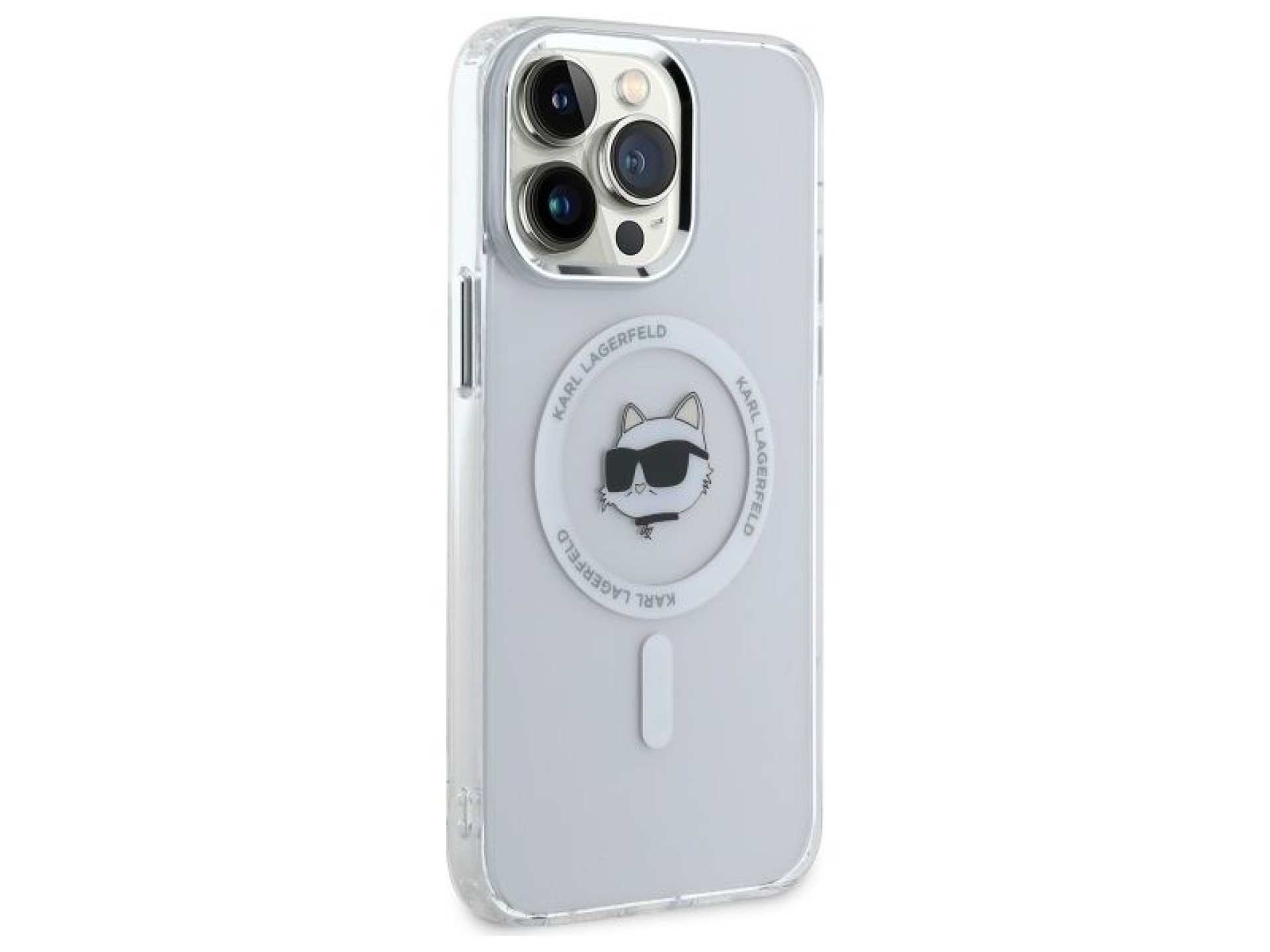 Capa MagSafe Karl Lagerfeld IML Metal Choupette Head para iPhone 13 Pro - Branca