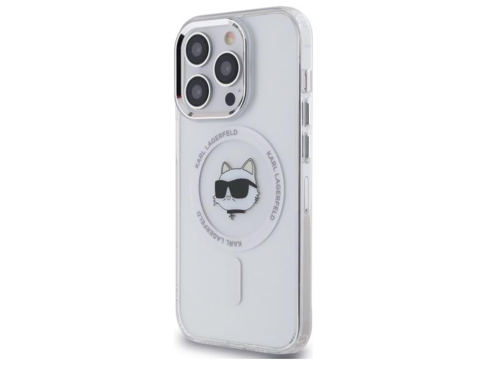 Capa MagSafe Karl Lagerfeld IML Metal Choupette Head para iPhone 14 Pro - Branca