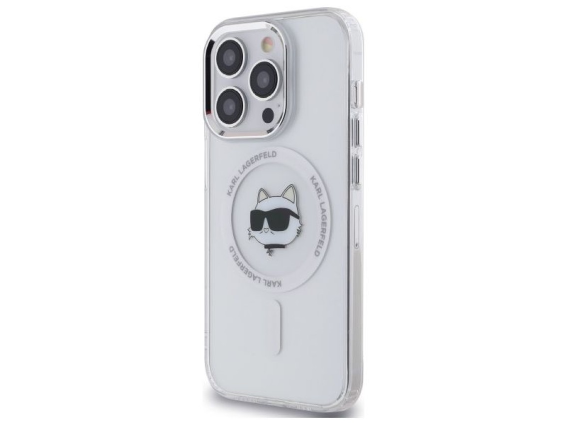 Capa MagSafe Karl Lagerfeld IML Metal Choupette Head para iPhone 14 Pro - Branca