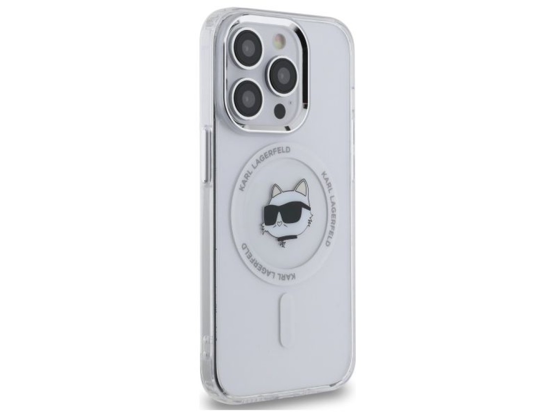 Capa MagSafe Karl Lagerfeld IML Metal Choupette Head para iPhone 14 Pro - Branca