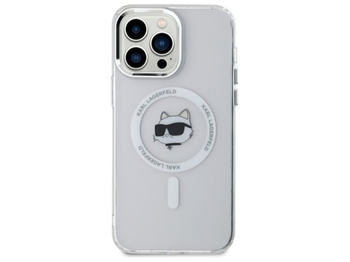 Capa MagSafe Karl Lagerfeld IML Metal Choupette Head para iPhone 13 Pro - Branca