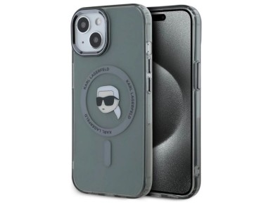 Funda r�gida negra Karl Lagerfeld KLHMP15SHLSKIK para iPhone 15 de 6,1" con IML Metal y cabezal MagS