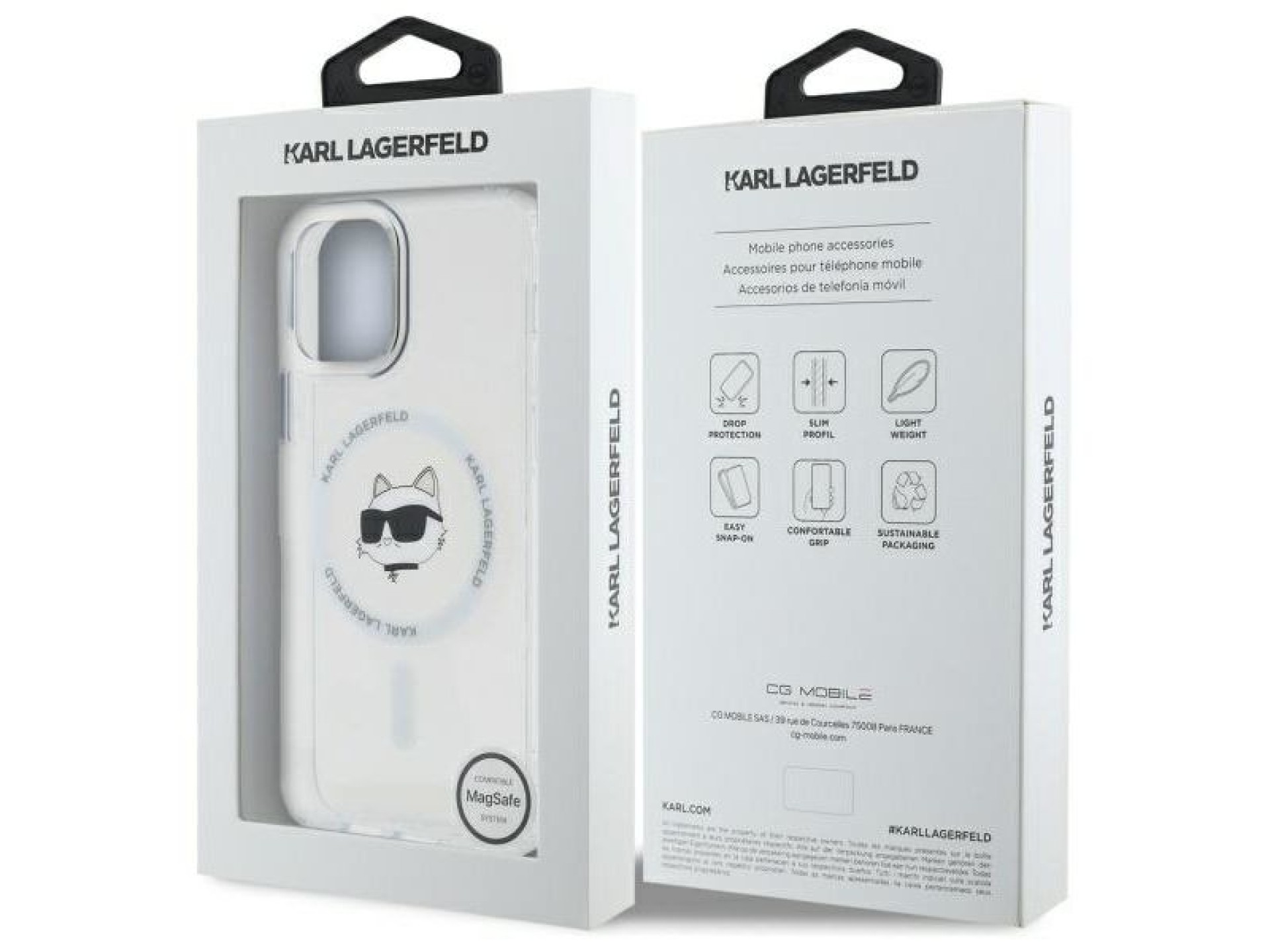 Capa MagSafe para iPhone 12 Karl Lagerfeld IML Metal Choupette Head - Branca