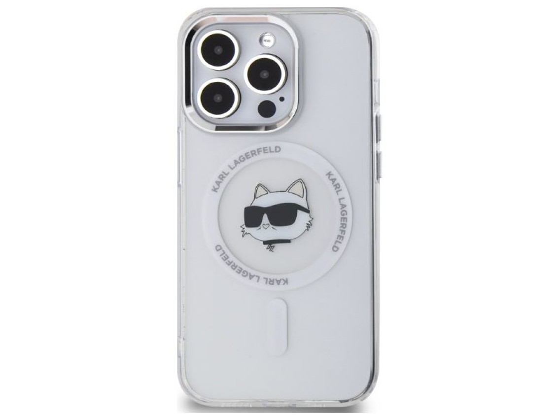 Funda Karl Lagerfeld IML Metal Choupette Head MagSafe para iPhone 13 - Blanca