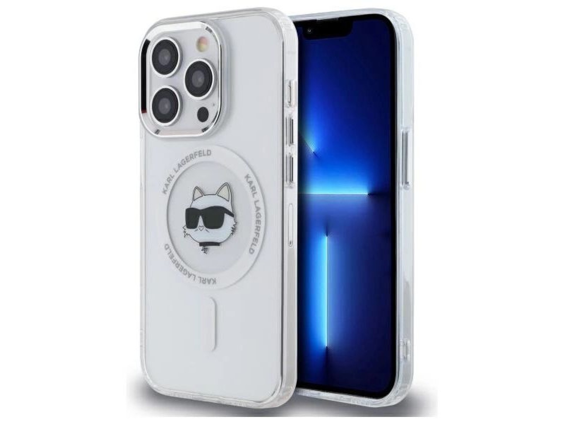 Funda Karl Lagerfeld IML Metal Choupette Head MagSafe para iPhone 13 - Blanca