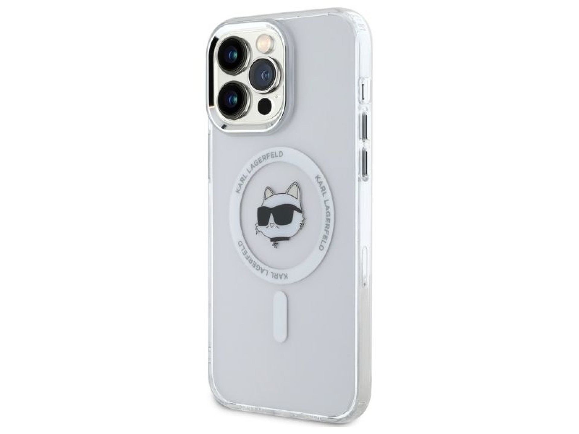 Capa MagSafe Karl Lagerfeld IML Metal Choupette Head para iPhone 13 Pro - Branca