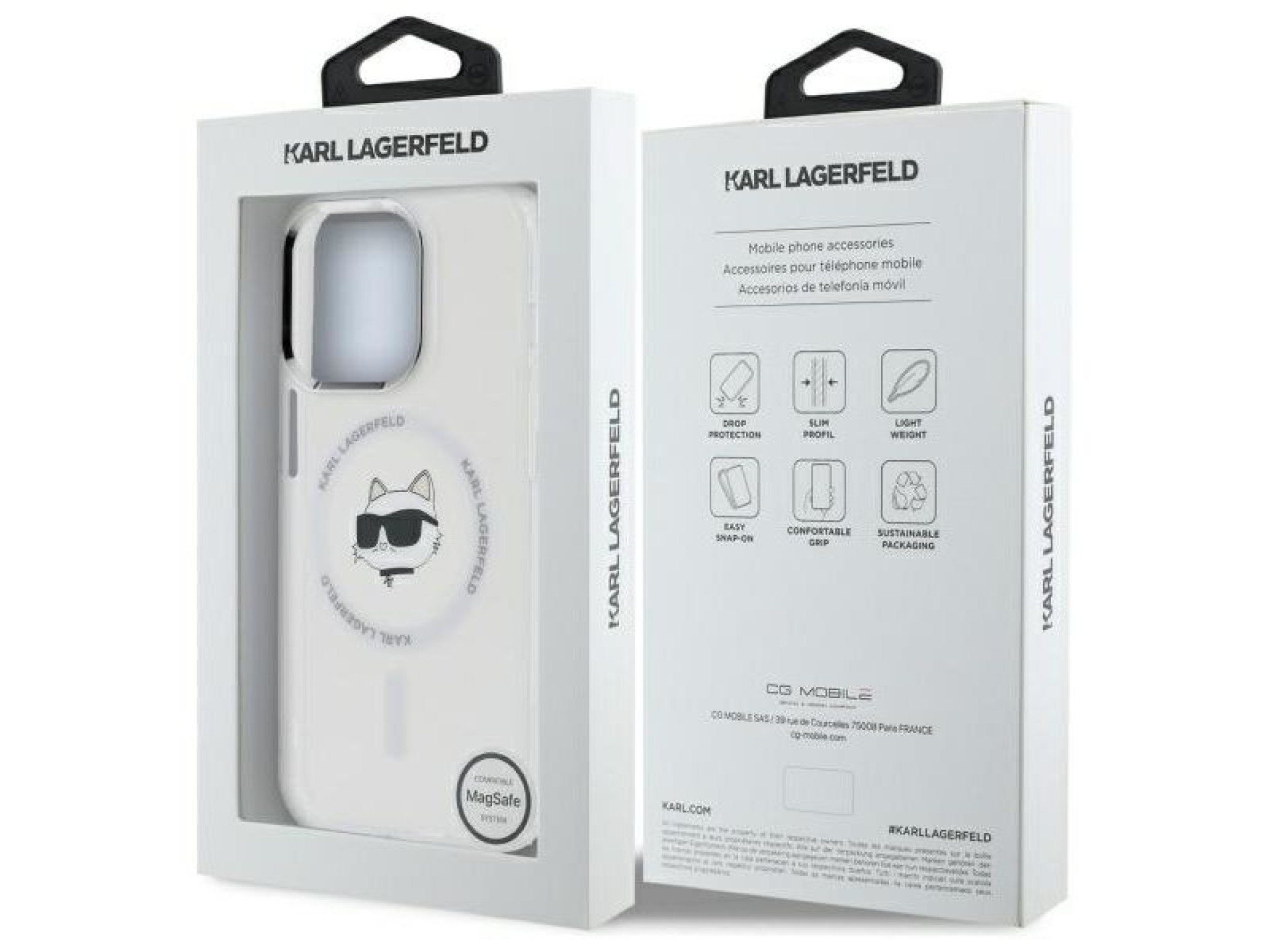 Capa MagSafe Karl Lagerfeld IML Metal Choupette Head para iPhone 14 Pro - Branca