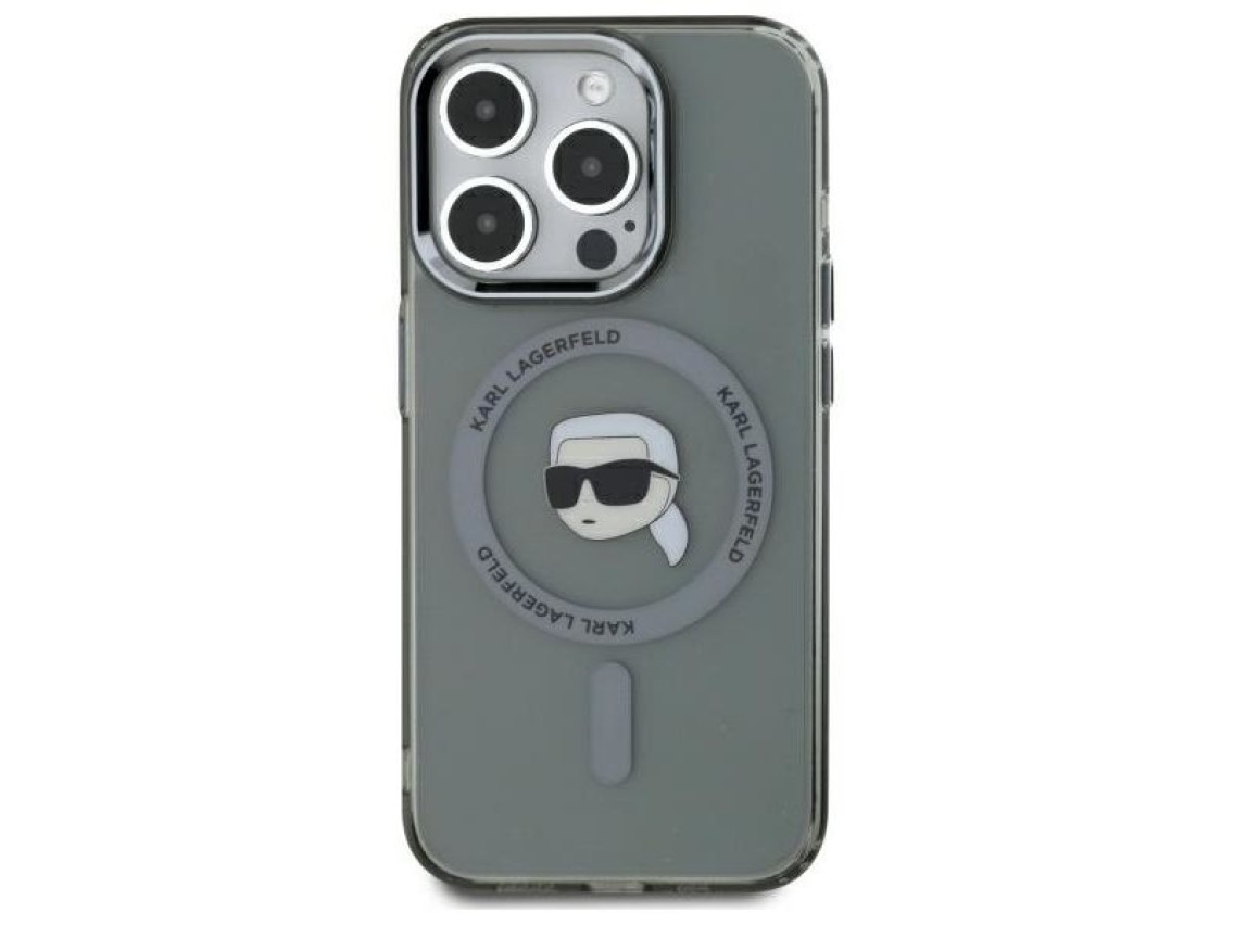 Funda rígida negra Karl Lagerfeld KLHMP15XHLSKIK para iPhone 15 Pro Max de 6,7" con IML Metal y cabe
