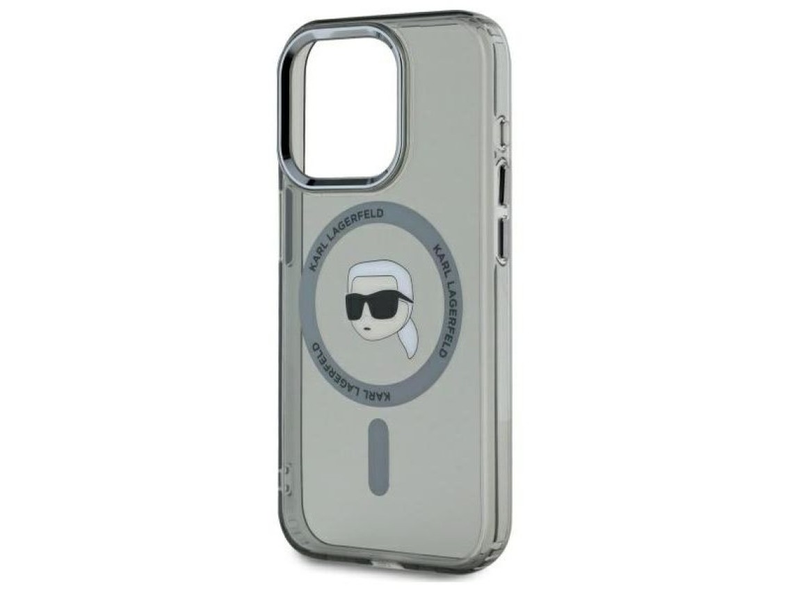 Funda rígida negra Karl Lagerfeld KLHMP15XHLSKIK para iPhone 15 Pro Max de 6,7" con IML Metal y cabe