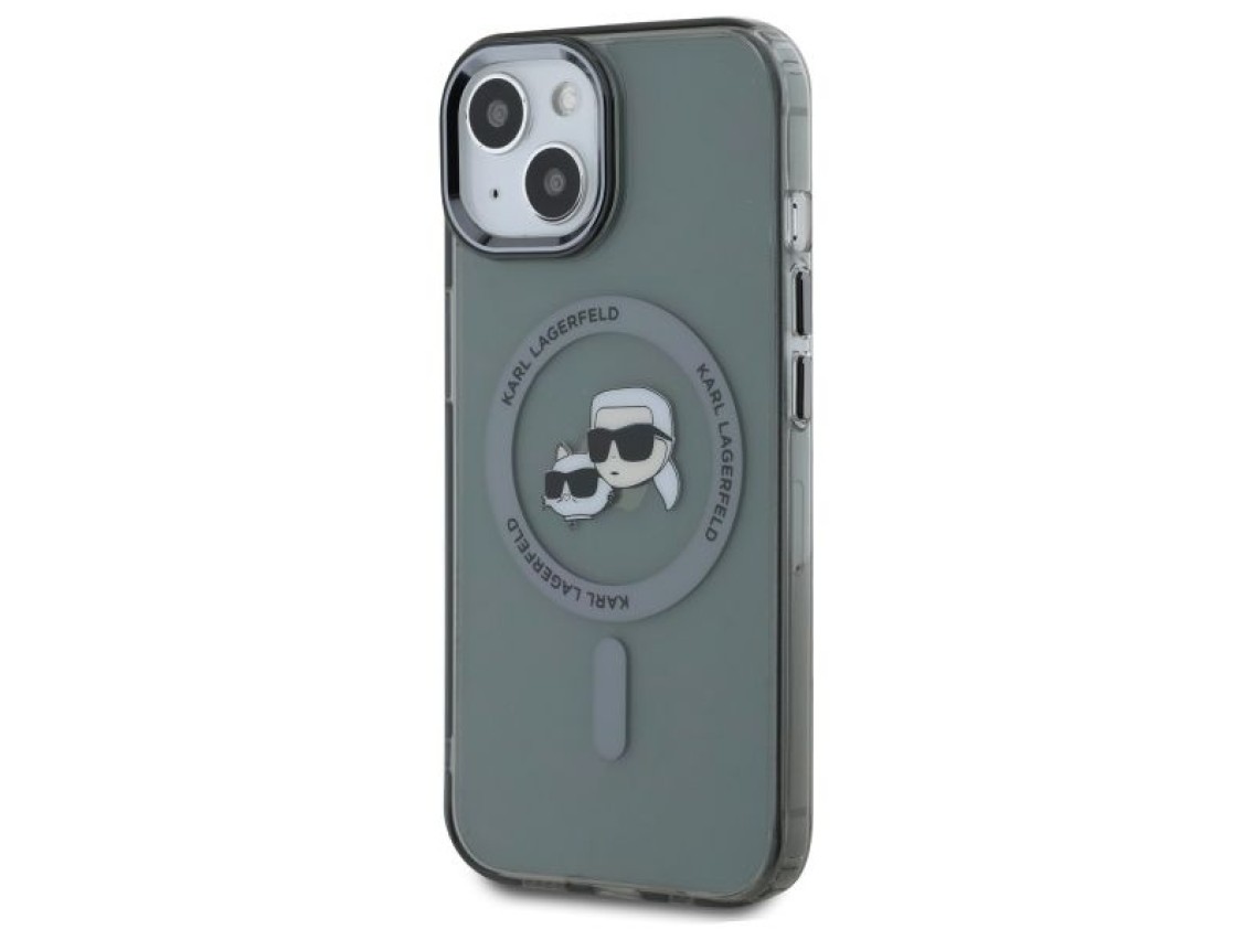 Karl Lagerfeld KLHMP15SHLSKCK iPhone 15 6.1" capa r�gida preta/preta IML Metal Karl&Choupette Head M