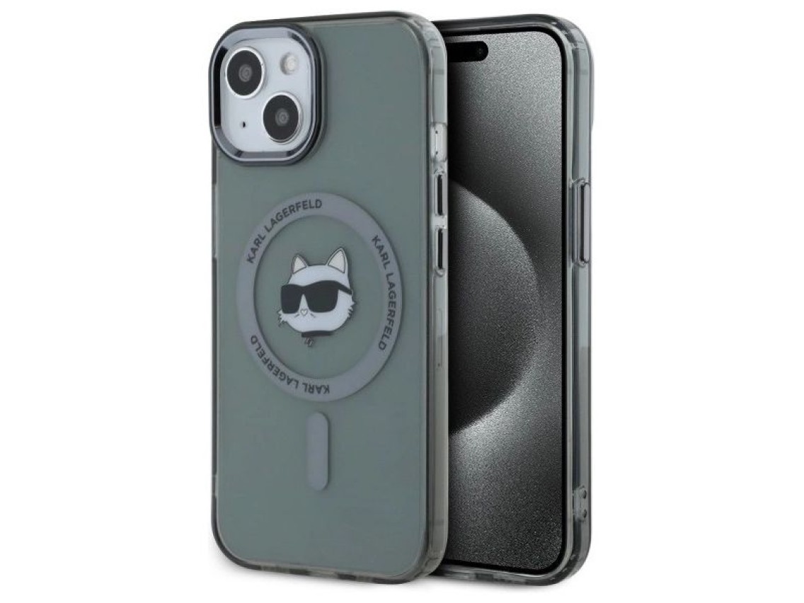 Capa rígida preta/preta Karl Lagerfeld KLHMP15SHLSCHK para iPhone 15 de 6,1 polegadas com conector I