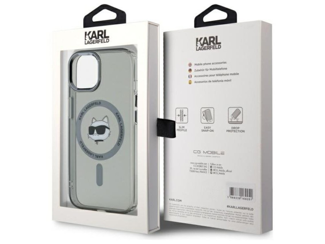 Capa rígida preta/preta Karl Lagerfeld KLHMP15SHLSCHK para iPhone 15 de 6,1 polegadas com conector I