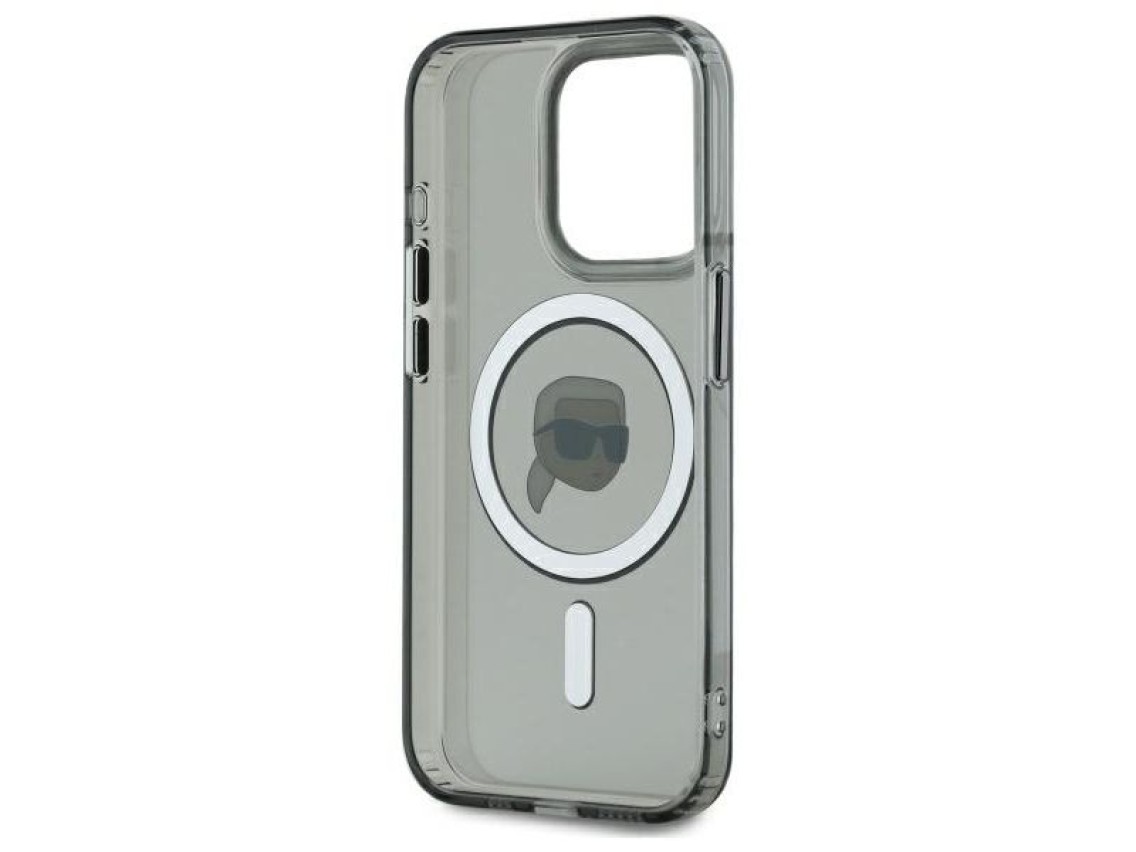 Funda rígida negra Karl Lagerfeld KLHMP15XHLSKIK para iPhone 15 Pro Max de 6,7" con IML Metal y cabe