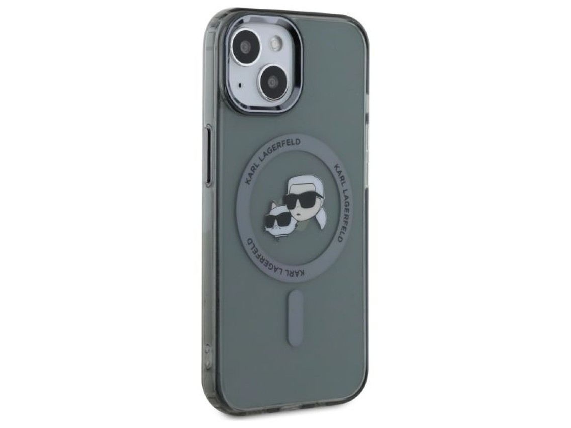 Karl Lagerfeld KLHMP15SHLSKCK iPhone 15 6.1" capa r�gida preta/preta IML Metal Karl&Choupette Head M
