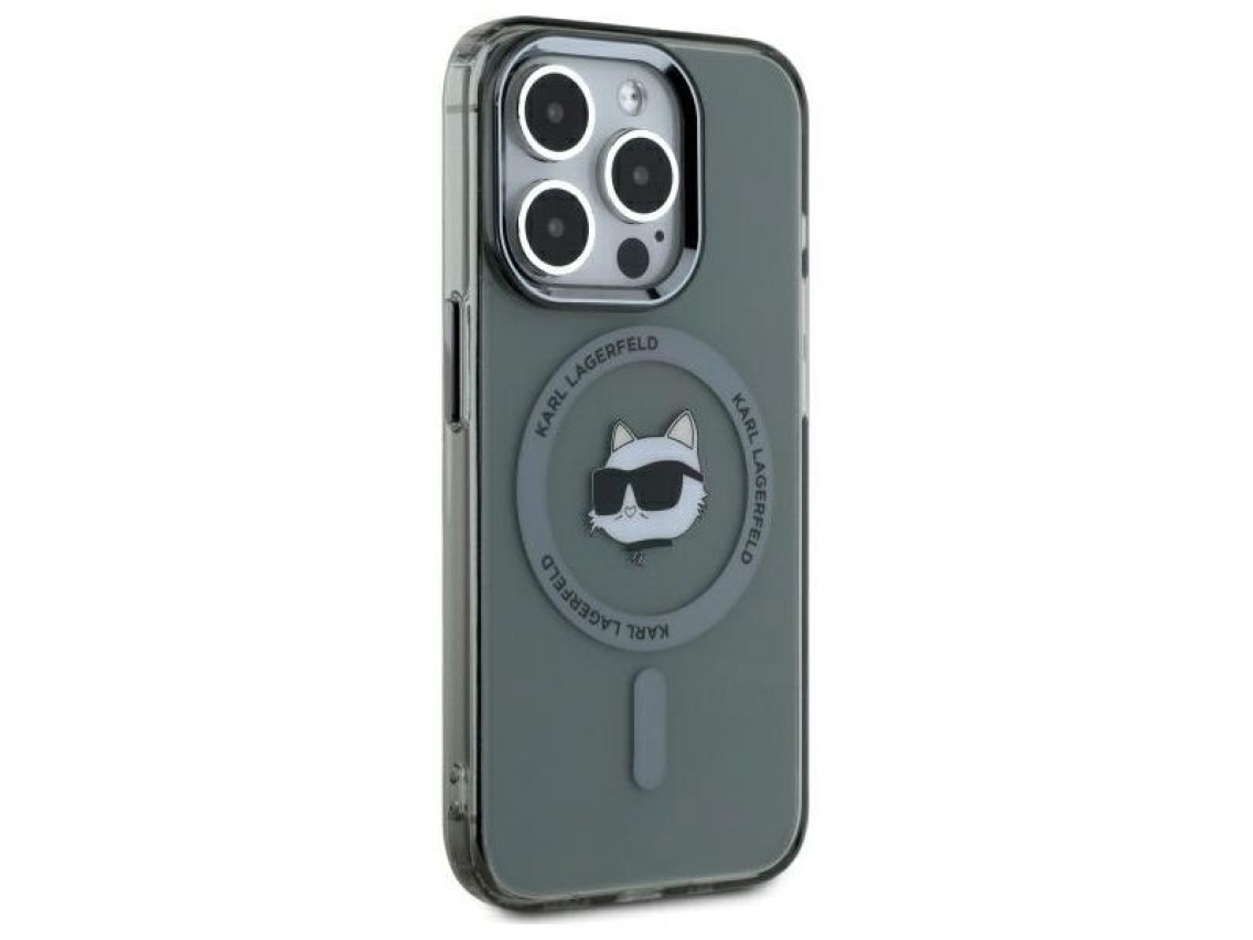 Capa rígida preta/preta Karl Lagerfeld KLHMP15XHLSCHK para iPhone 15 Pro Max 6.7" com conector MagSa