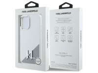 Funda de silicona Karl Lagerfeld con logotipo metálico inicial MagSafe para iPhone 16 - Blanca Funda de silicona Karl Lagerfeld con logotipo metálico inicial MagSafe para iPhone 16 - Blanca