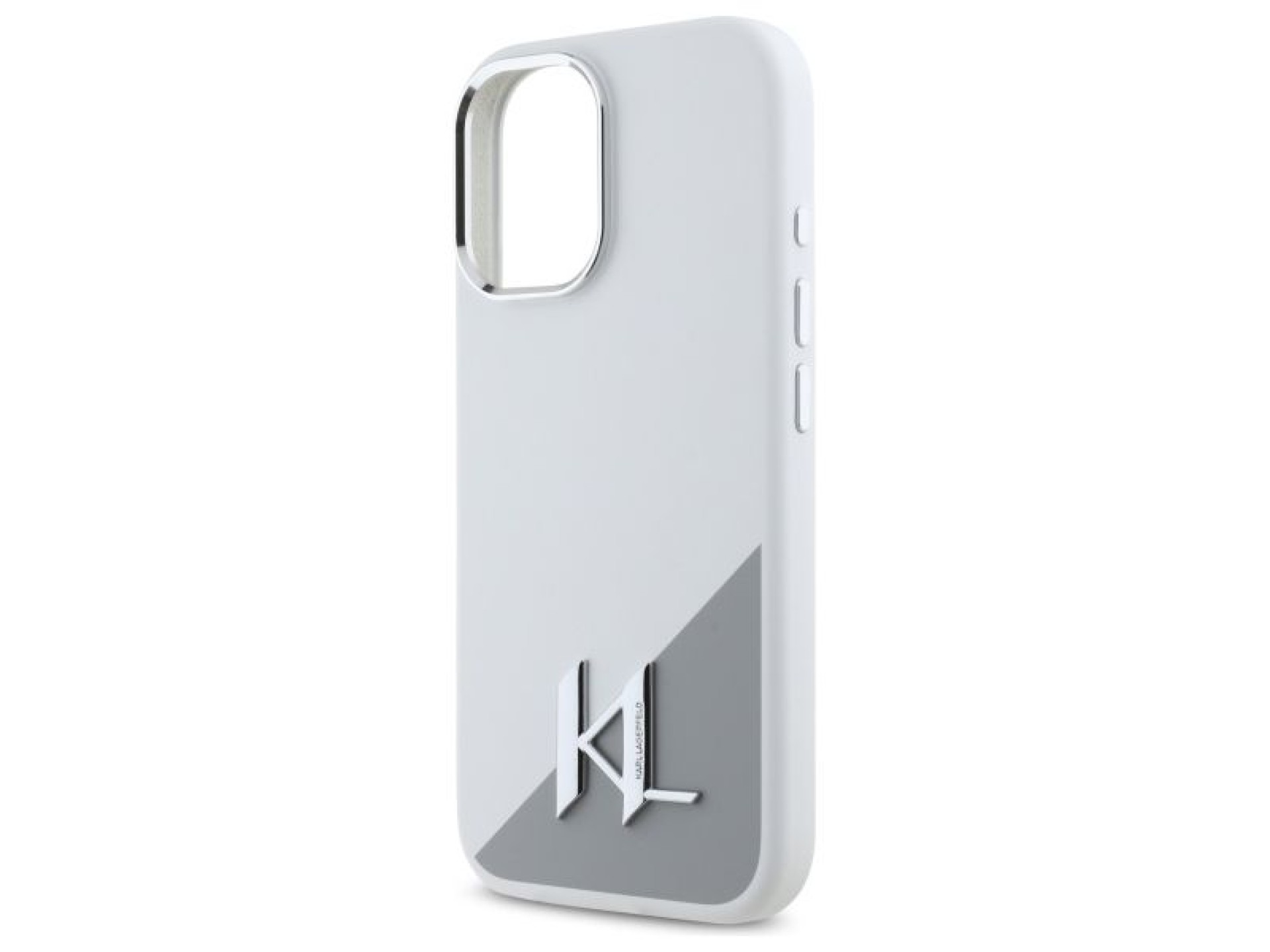 Funda de silicona Karl Lagerfeld con logotipo metálico inicial MagSafe para iPhone 16 - Blanca