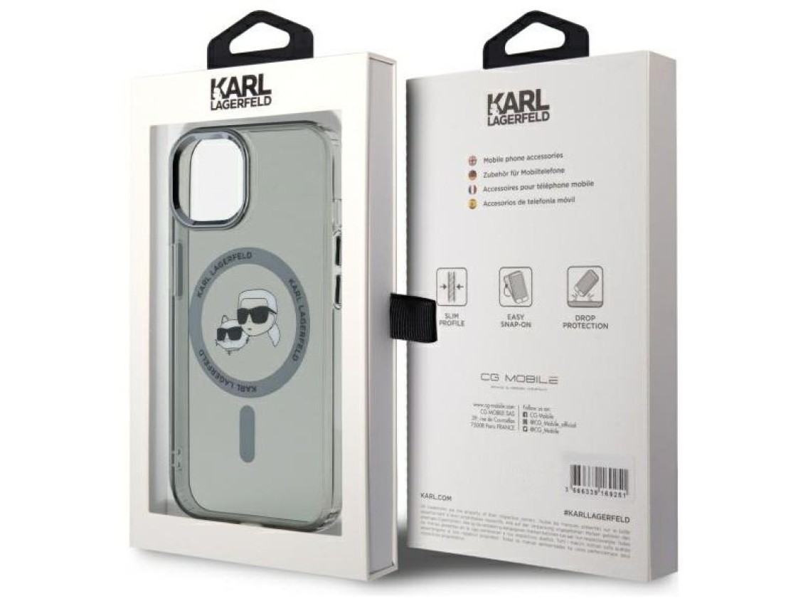Karl Lagerfeld KLHMP15SHLSKCK iPhone 15 6.1" capa r�gida preta/preta IML Metal Karl&Choupette Head M