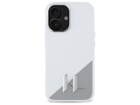 Funda de silicona Karl Lagerfeld con logotipo metálico inicial MagSafe para iPhone 16 - Blanca Funda de silicona Karl Lagerfeld con logotipo metálico inicial MagSafe para iPhone 16 - Blanca