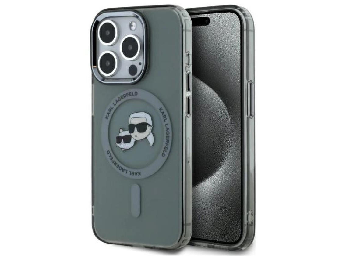 Capa r�gida preta/preta Karl Lagerfeld KLHMP15XHLSKCK para iPhone 15 Pro Max 6.7" com MagSafe e deta