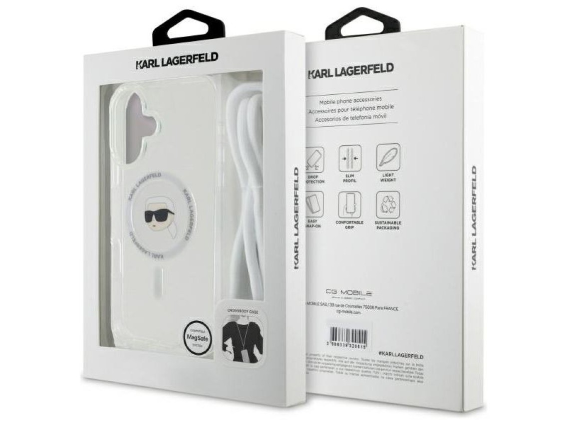 Funda bandolera Karl Lagerfeld IML Karl Head MagSafe para iPhone 16 - Transparente