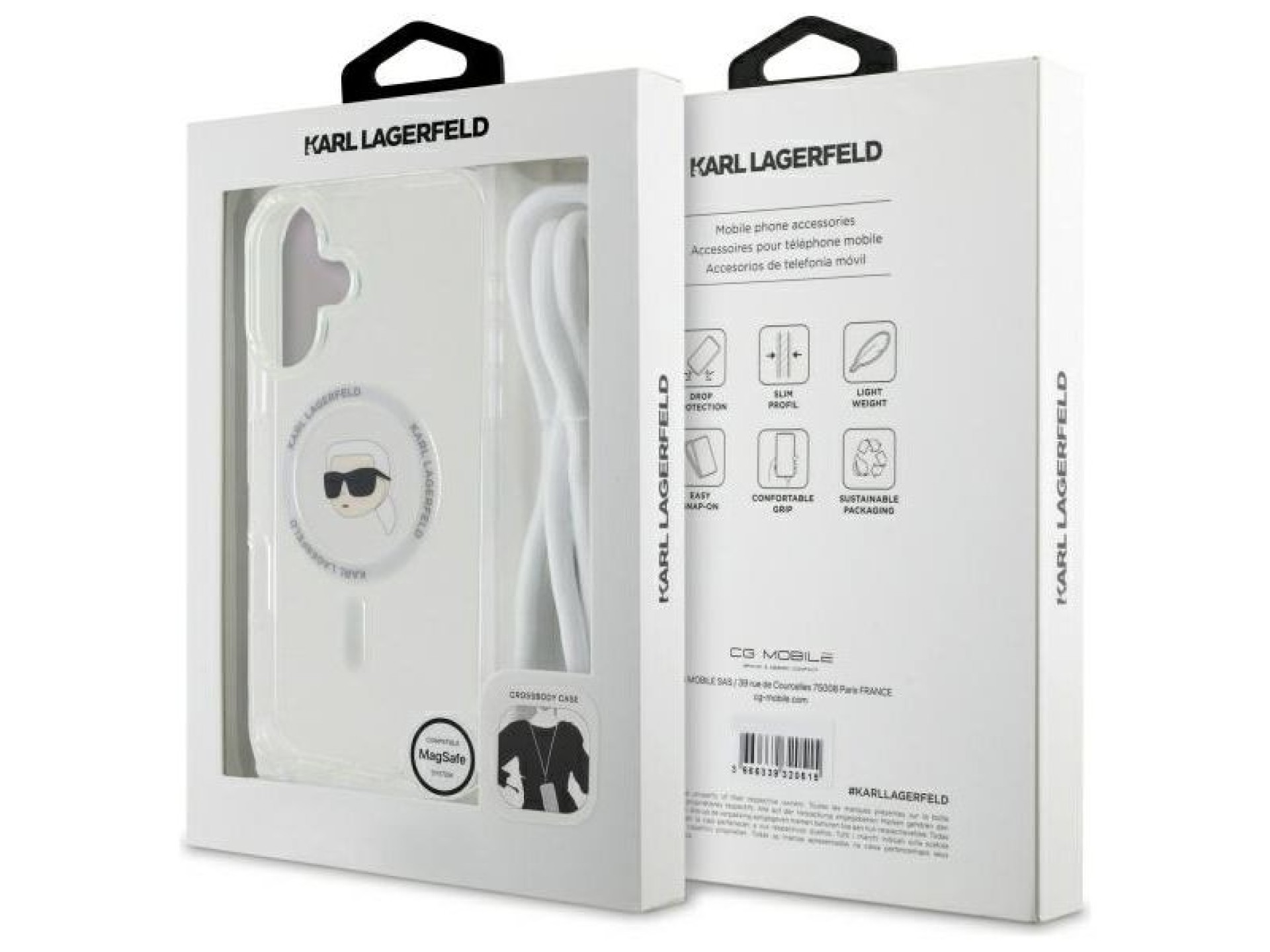 Funda bandolera Karl Lagerfeld IML Karl Head MagSafe para iPhone 16 - Transparente