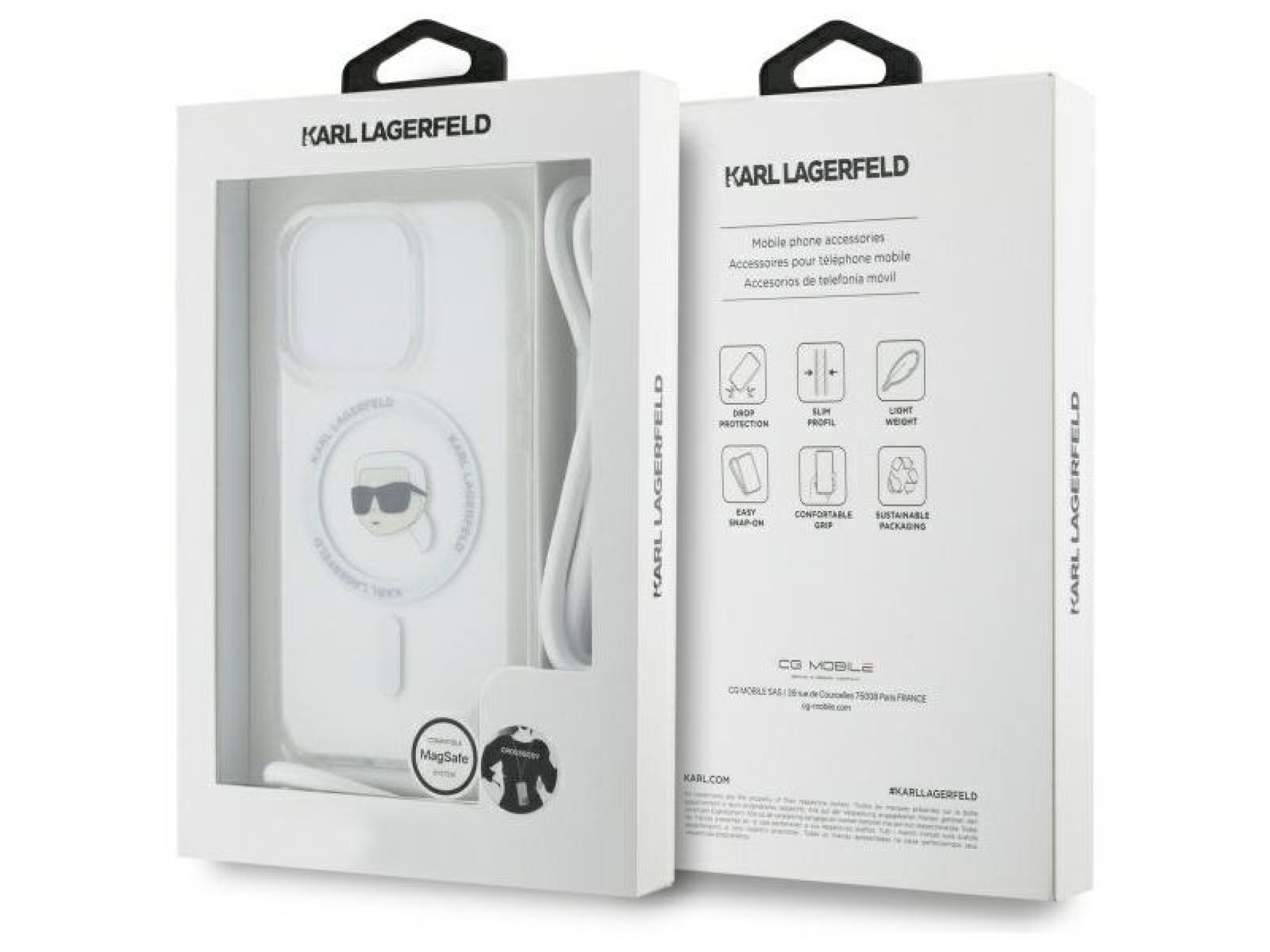 Funda bandolera Karl Lagerfeld IML Karl Head MagSafe para iPhone 16 Pro Max - Transparente